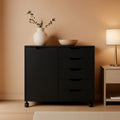 Premium SolidWood Black Five Drawer Interlocking Chest