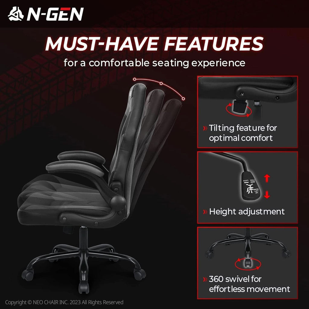 N-GEN Ergonomic Gaming Chair With Lumbar Support Gray PU Leather