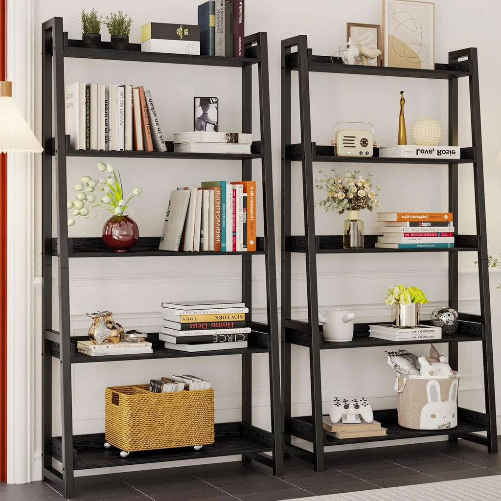 Industrial 5 Tier Bookshelf With Steel Frame 74In Tall