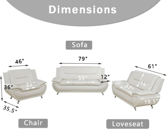 Creamy White 2 Piece Sofa Set Living Room Modern Style