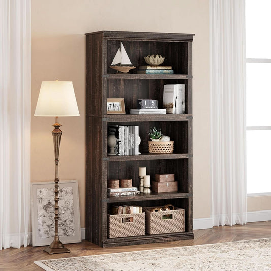 Farmhouse Cherry Bookcase 71 Inch Tall Sturdy Open Shelving