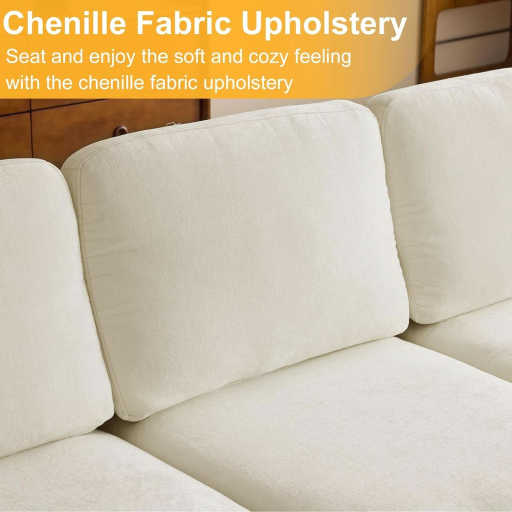 U Shape Sectional Sofa 111 Inch Beige Chenille Convertible
