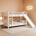 Twin Low Bunk Bed With Openable Fence And Slide White