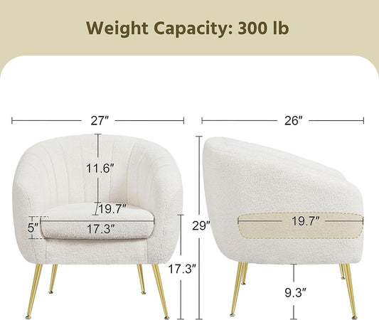 Ivory Boucle Upholstered Accent Chair Removable Cushion