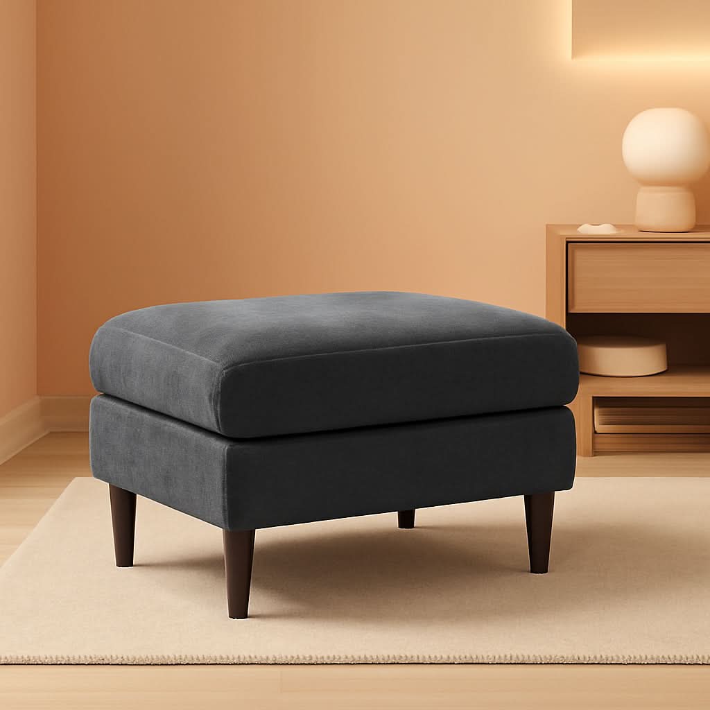 Iron Gray Chenille Reinforced Storage Ottoman Tray