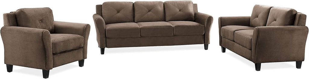 Harrington Microfiber Brown Three Seat Sofa Living Room