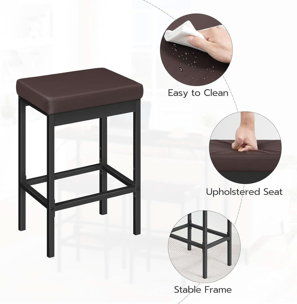 Bar Stools Set Of 2 24.8 Inch Height Black PU Upholstered