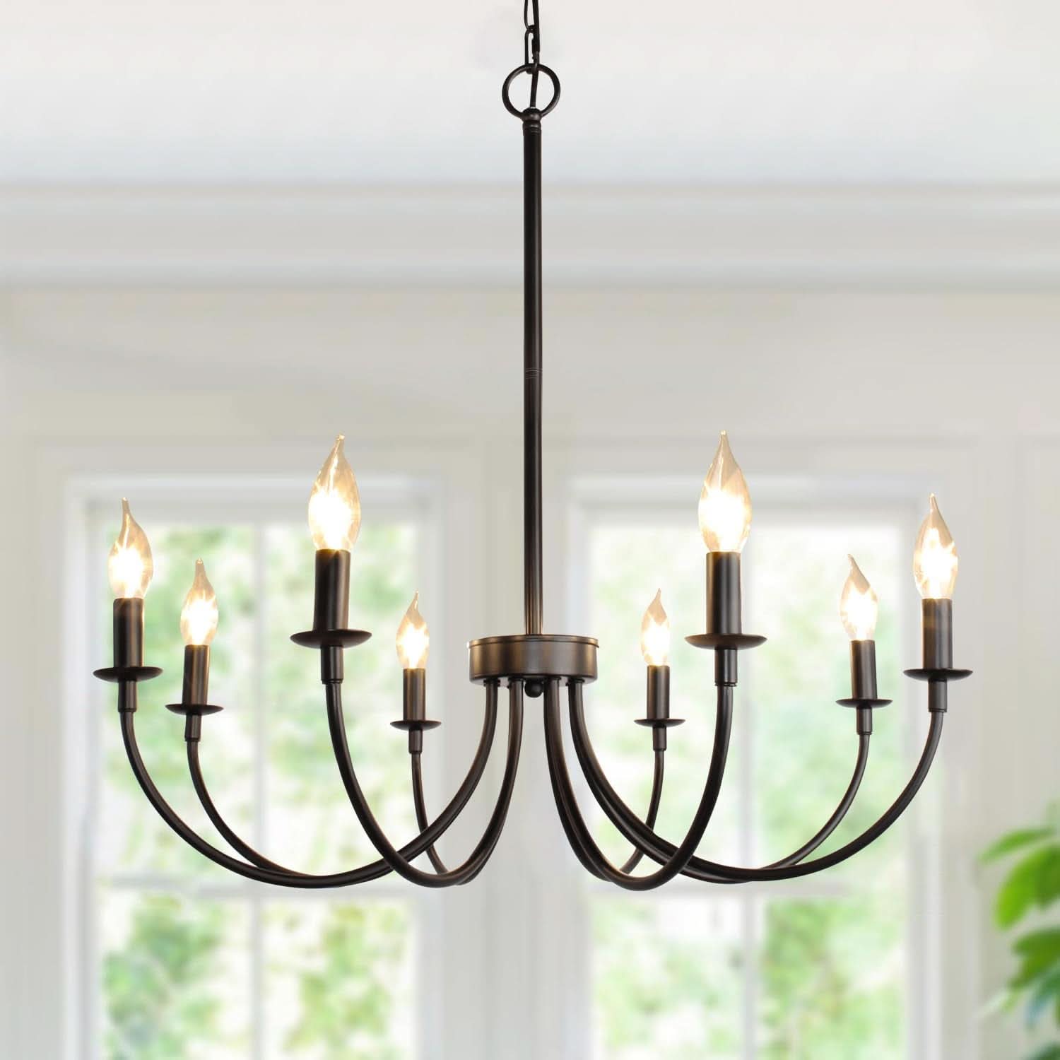 8 Light Matte Black Farmhouse Chandelier For Dining Room