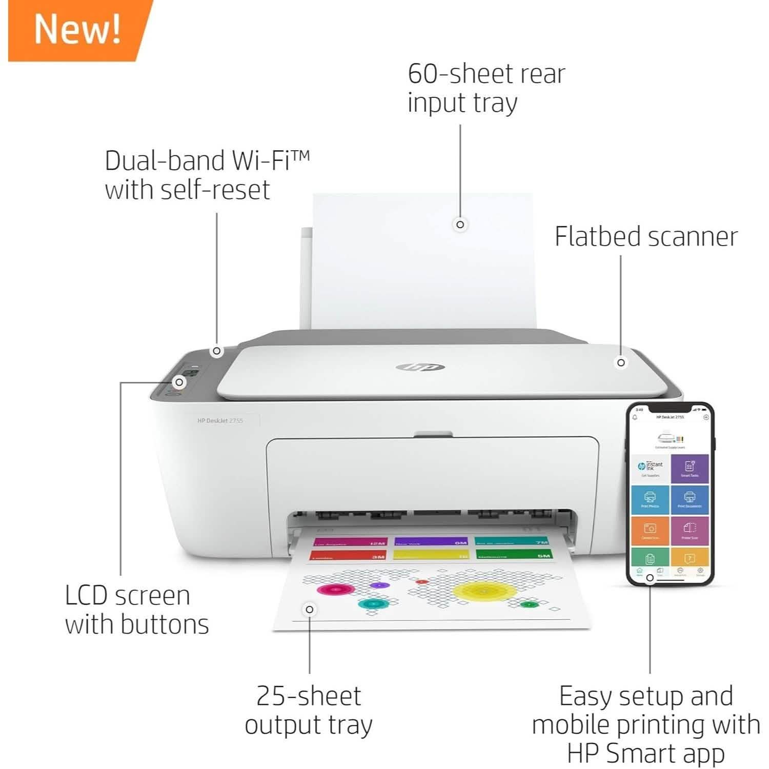 HP DeskJet 2755 All-in-One Wireless Printer – Refurbished