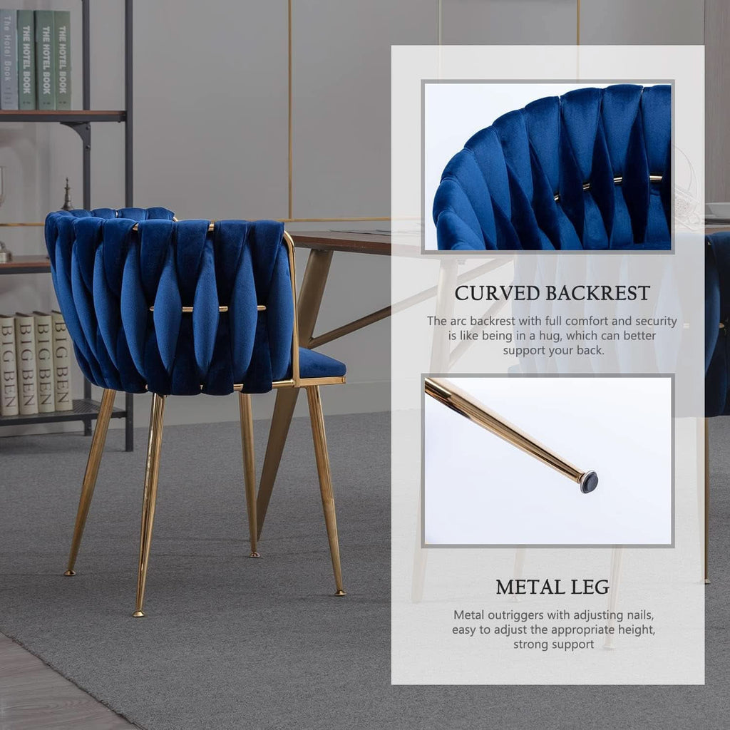 Blue Velvet Modern Dining Chairs Set Of 4 With Gold Legs