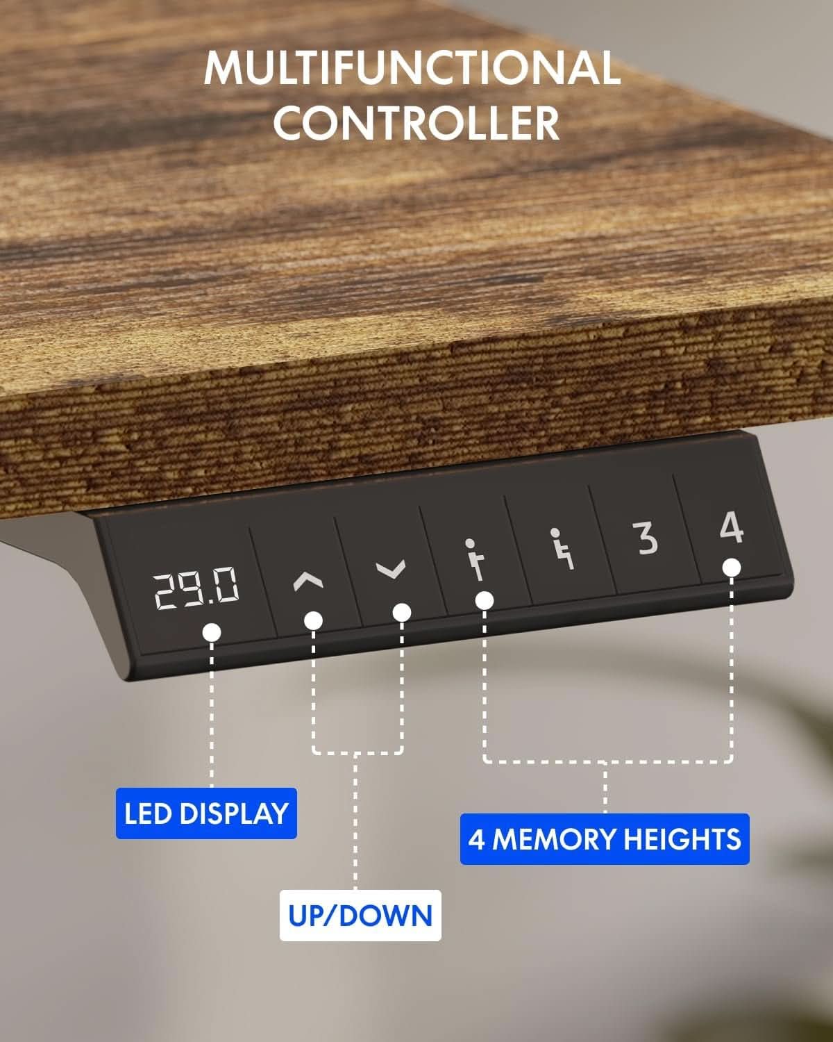 Electric Height Adjustable Standing Desk with Monitor Riser