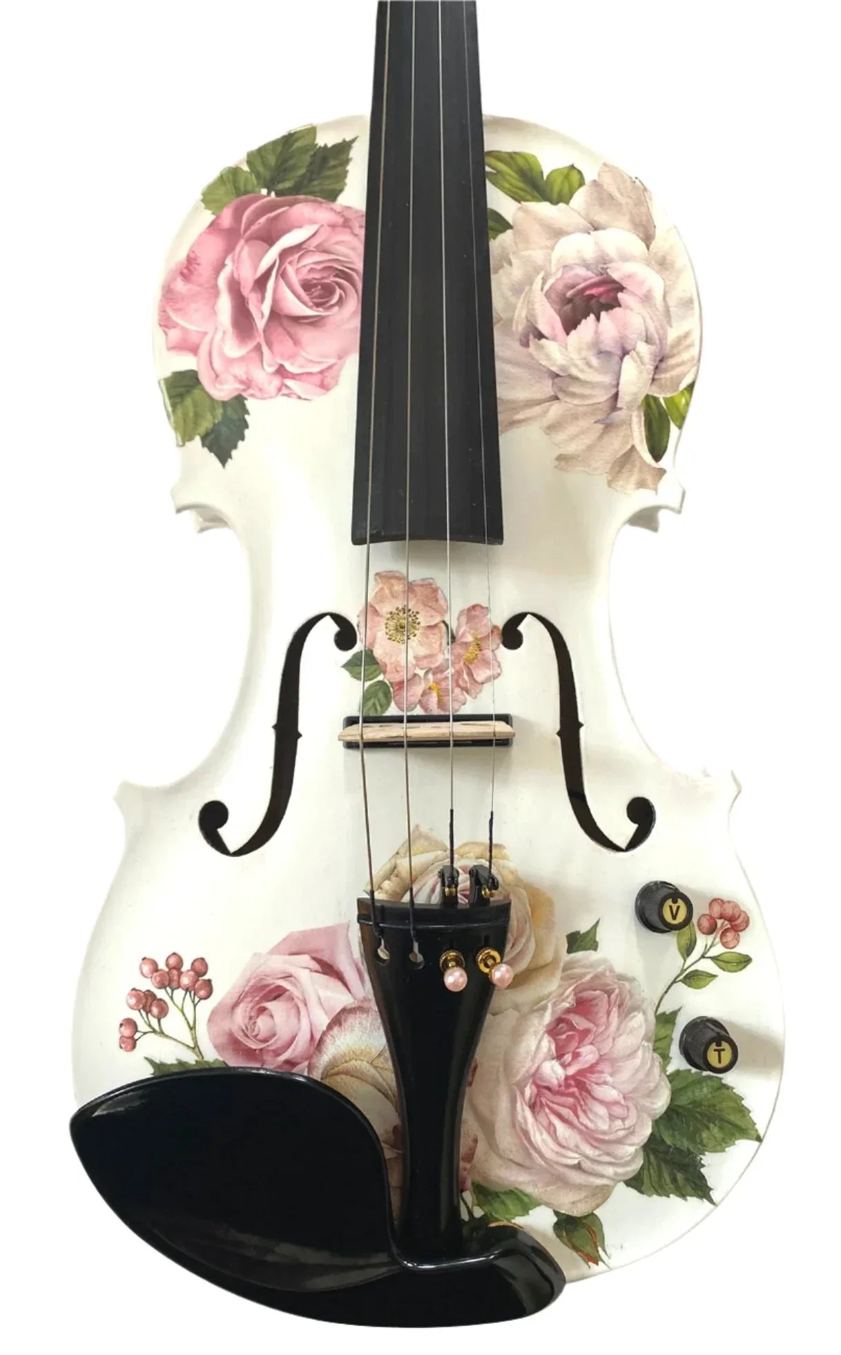 Rose Delight Electric Acoustic Violin Outfit | Electric Violin with Rose Design, Mechanical Pegs & Carbon Fiber Bow