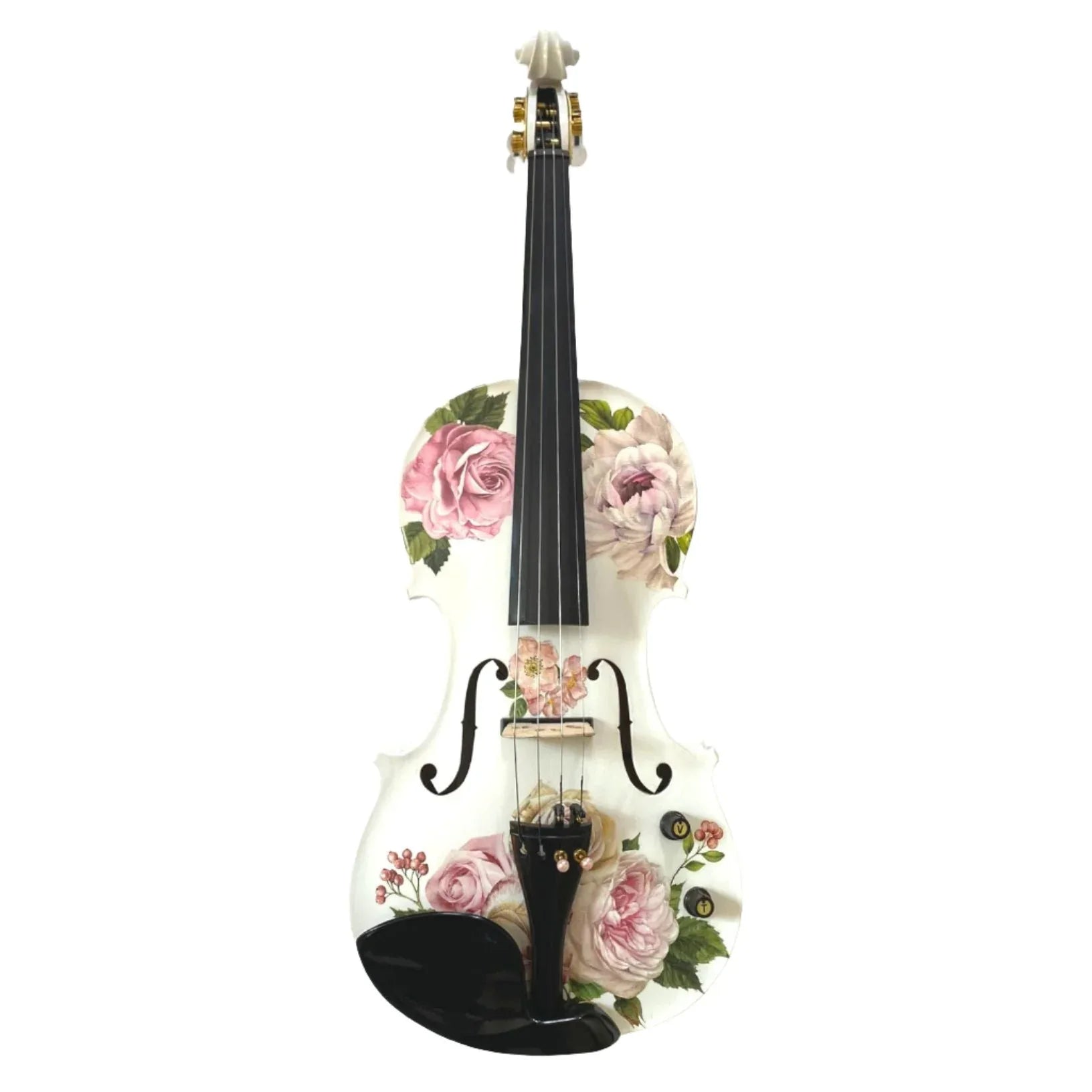 Rose Delight Electric Acoustic Violin Outfit | Electric Violin with Rose Design, Mechanical Pegs & Carbon Fiber Bow