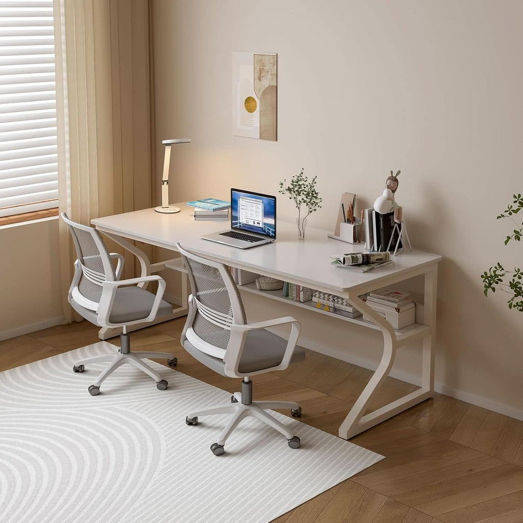 63 Inch Desk With Built In Bookshelf And Warm White