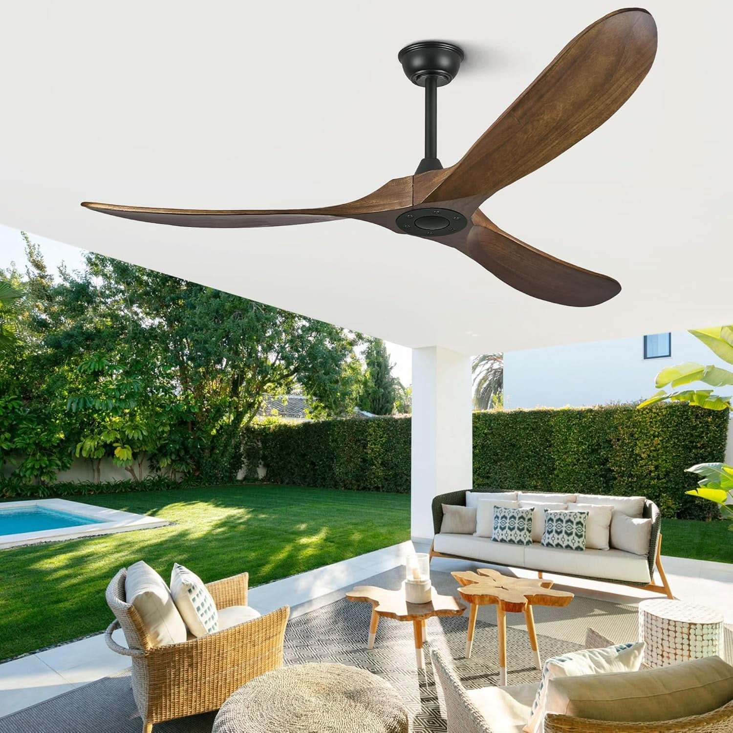 52 Inch Walnut Outdoor Ceiling Fan With Remote Control