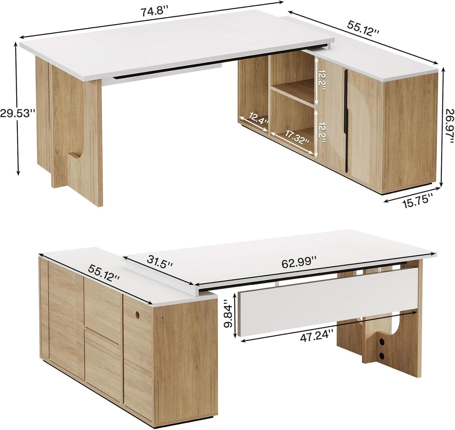 Premium White Engineered Wood Corner Desk 74.8 Inches