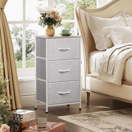 Light Grey Nightstand With 3 Drawers For Bedroom Hallway