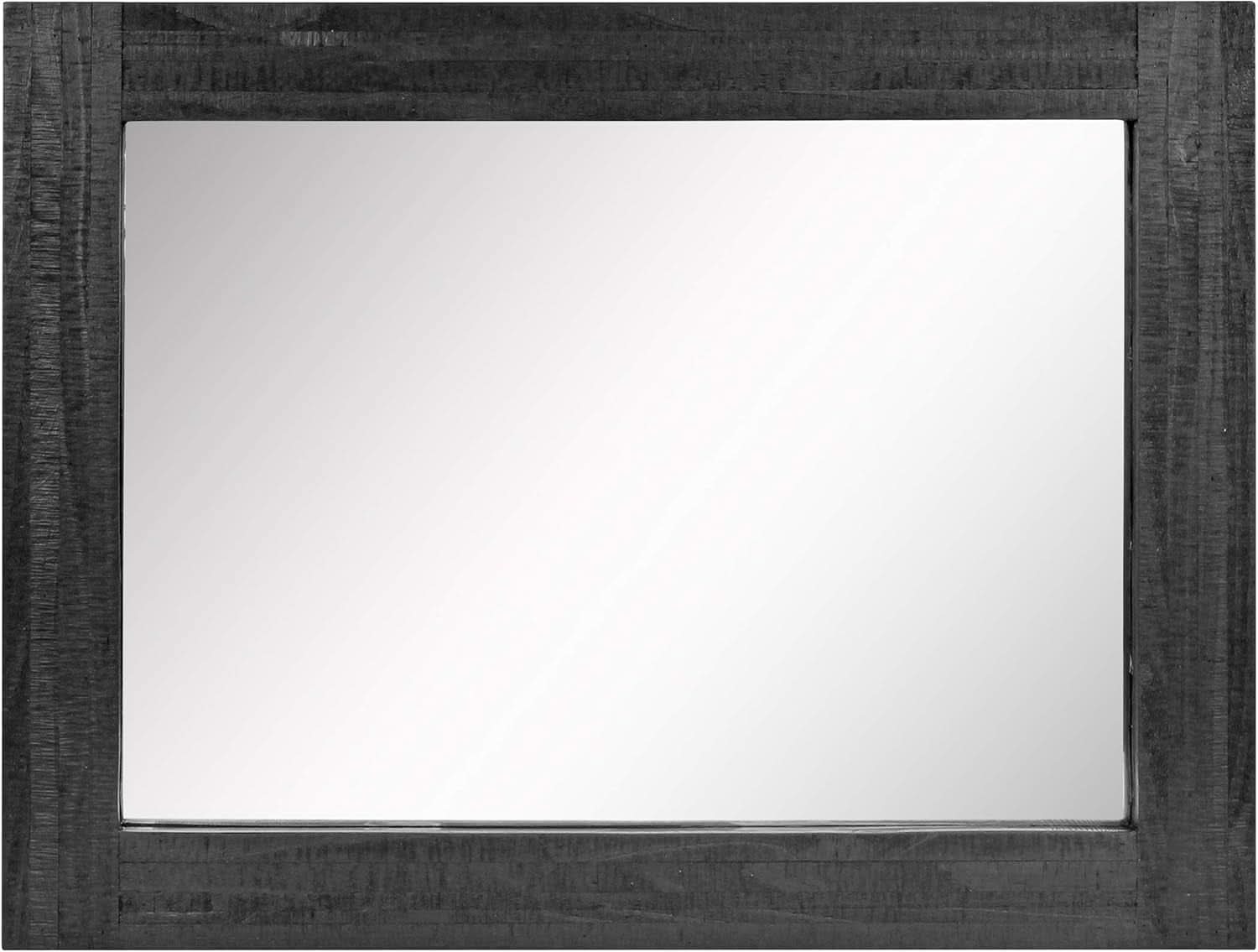 24x18 Inch Rectangle Black Wood Frame Wall Mirror With Attached Hanging Brackets Rustic Decor