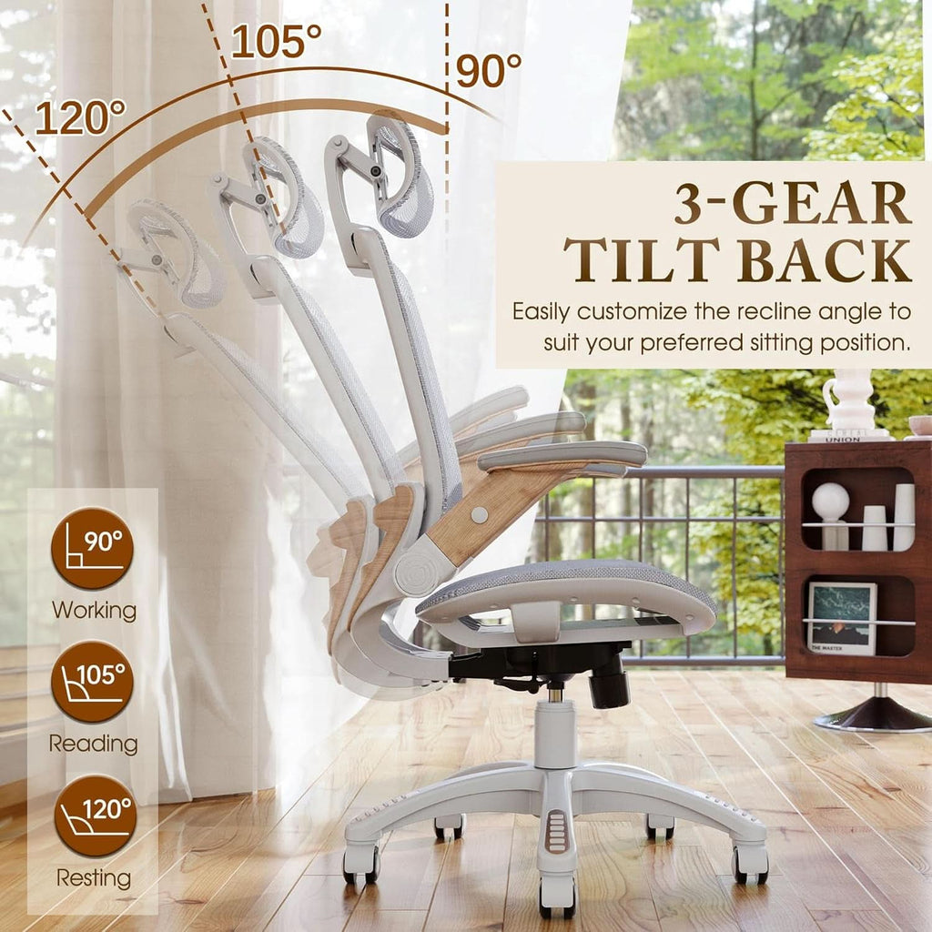 White Mesh Ergonomic Office Chair With Headrest Tilt 400Lbs
