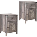 Barnwood Rustic Nightstand With X Shaped Barn Doors Grey