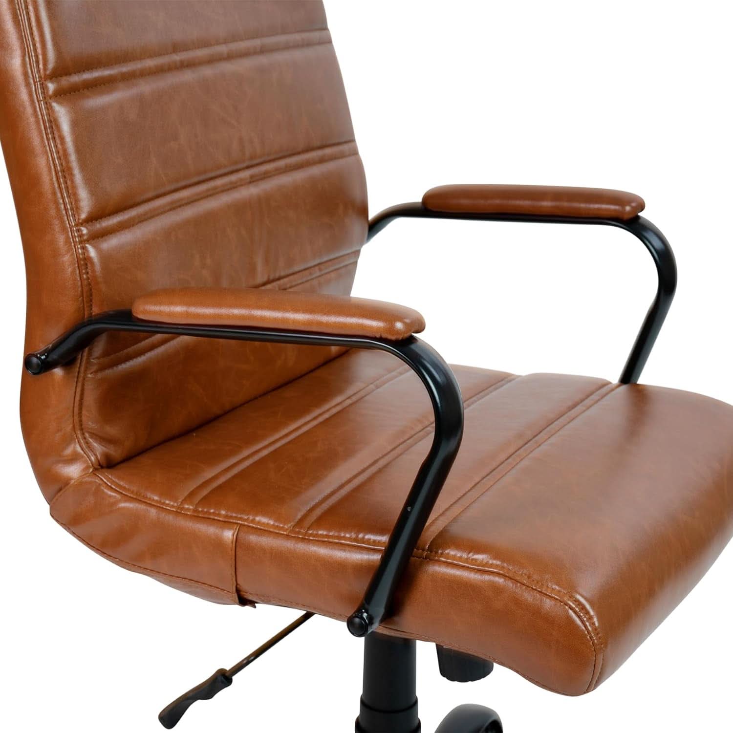 Whitney Mid-Back Leather Desk Chair Brown Black Adjustable Height