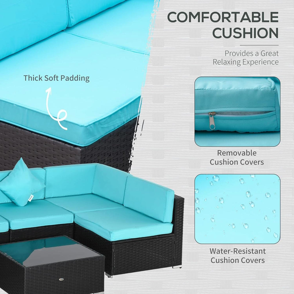 Turquoise Seven-Piece Outdoor Wicker Sectional Sofa Set