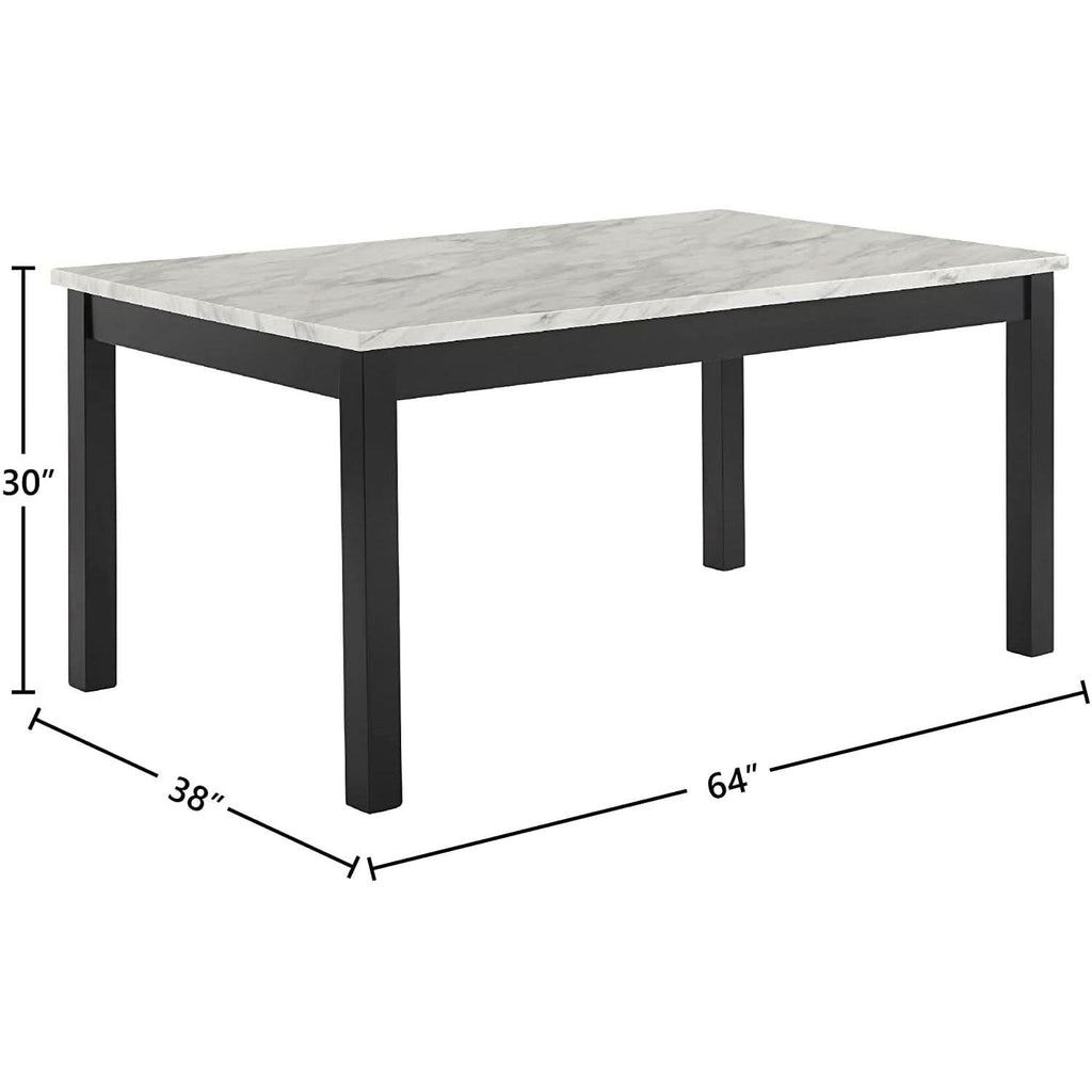 64 Inch Dining Table With Faux Marble Top And Black Base