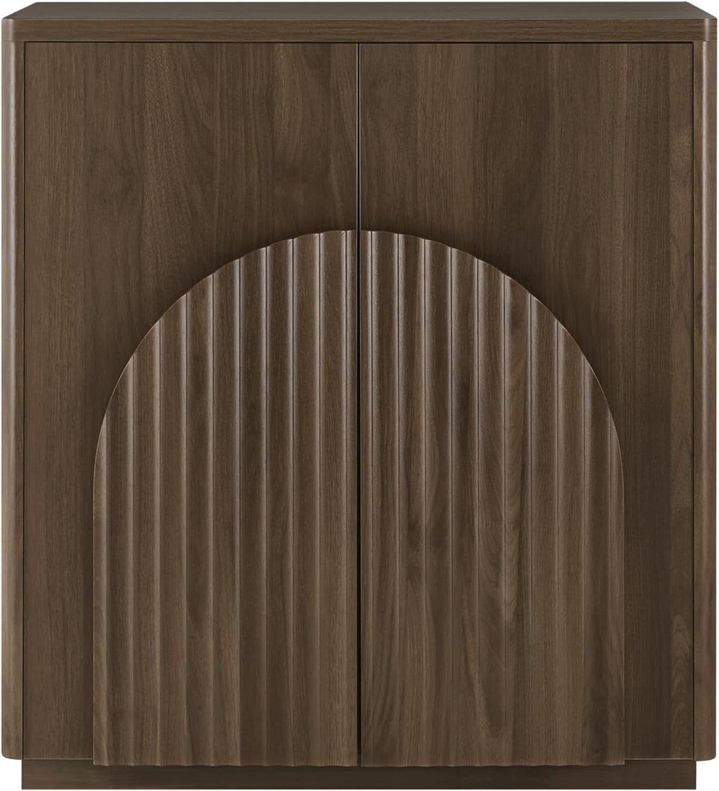 Walnut Sideboard Buffet Cabinet With Generous Storage And Wave Pattern Doors