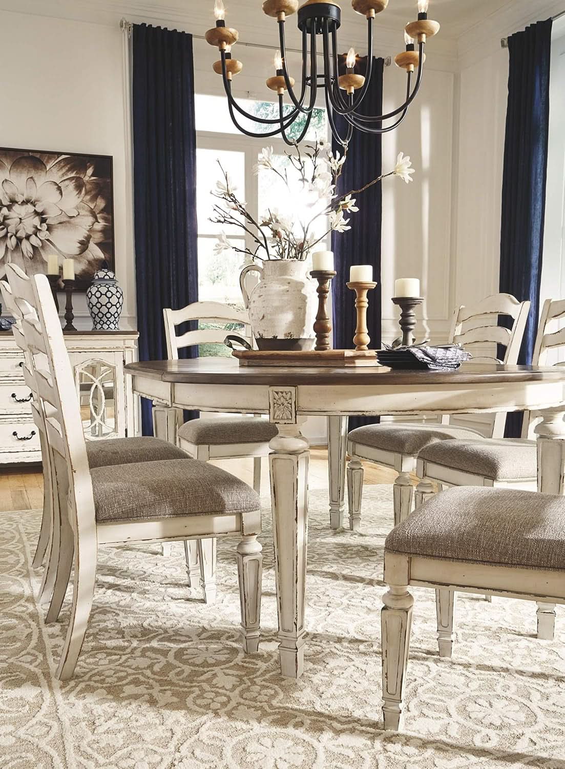Upholstered Dining Chairs Set, Antique White, 2 Count