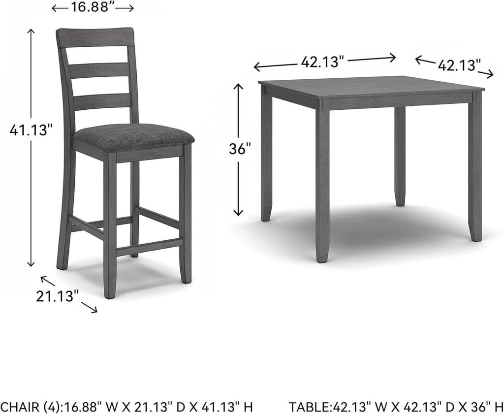 5 Piece Engineered Wood Counter Height Dining Set Gray