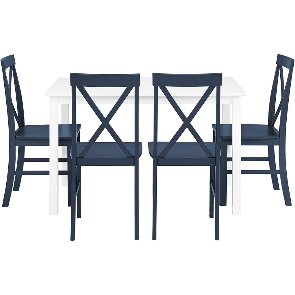 Navy Blue Farmhouse Dining Table And X Back Chairs Set