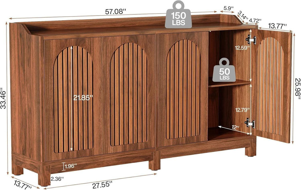 57 Inch Farmhouse Sideboard Cabinet With Adjustable Shelves