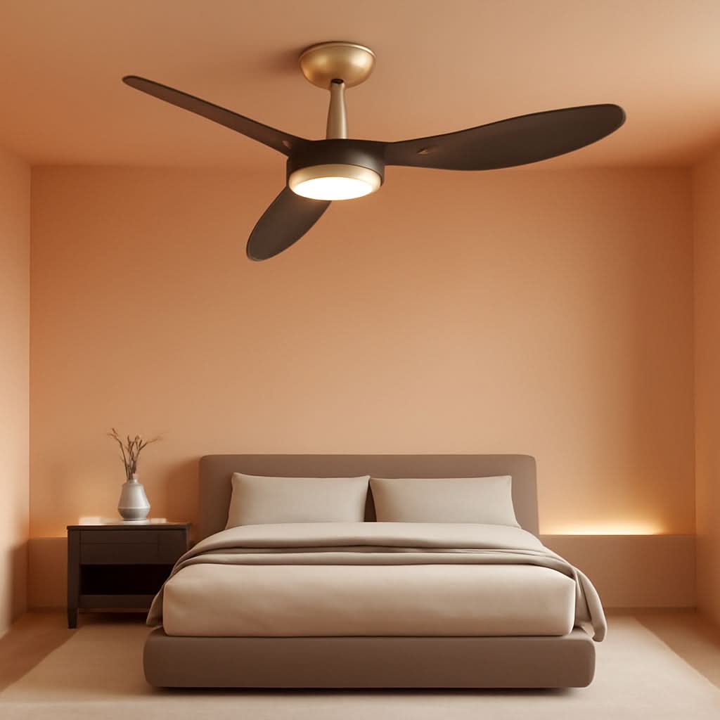 52 Inch Black Gold Indoor Ceiling Fan With LED Light