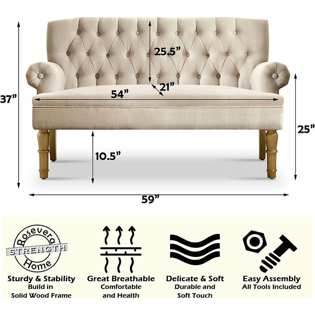 Warm Beige Tufted Loveseat Sofa Modern Living Room