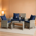 4 Piece Gray Navy Wicker Patio Conversation Set With Coffee Table