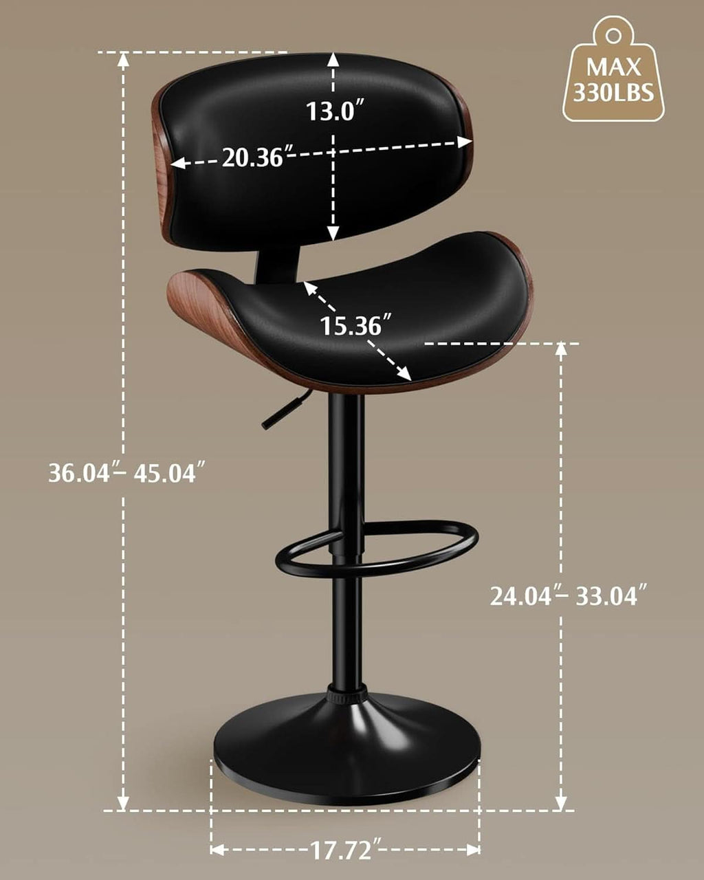 Set Of 2 Adjustable Swivel Bar Stools For Kitchen Island Black