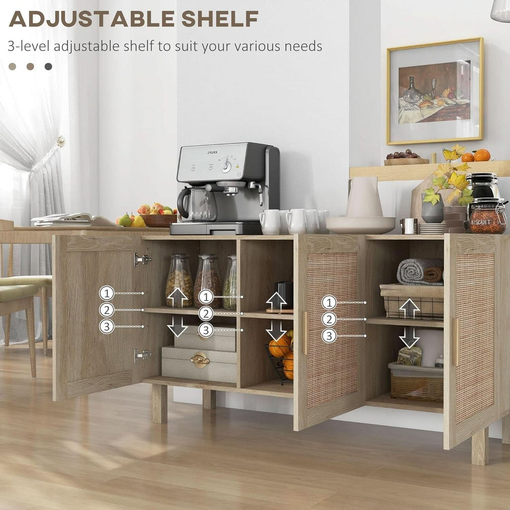 Sideboard Cabinet With Rattan Doors And Adjustable Shelves