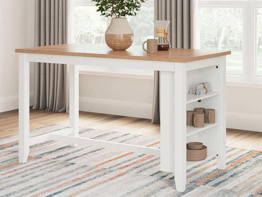 Farmhouse Counter Height Dining Table 3 Shelves Light Brown