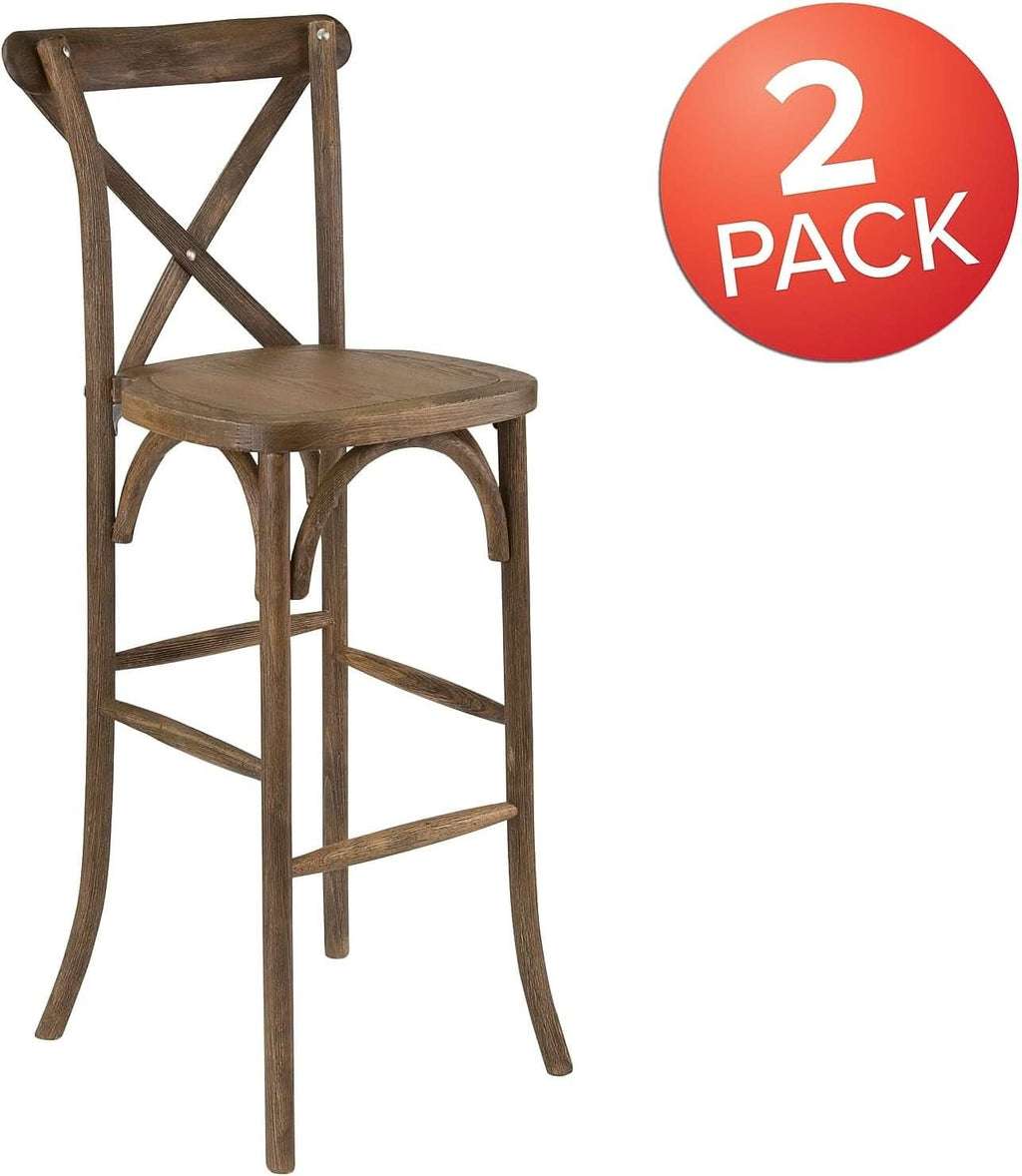 Dark Antique Wood Cross Back Barstools Set of Two