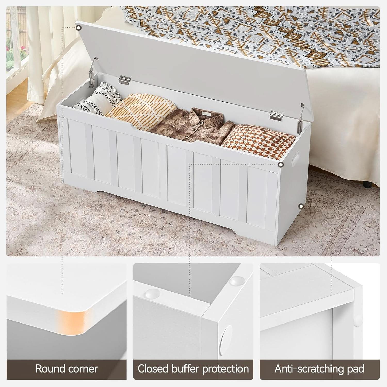 ExtraLarge Storage Chest White Wood Bench Hinges Durable