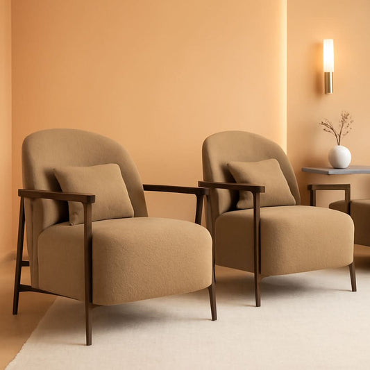Camel Faux Sherpa Upholstered Armchair Modern Collection