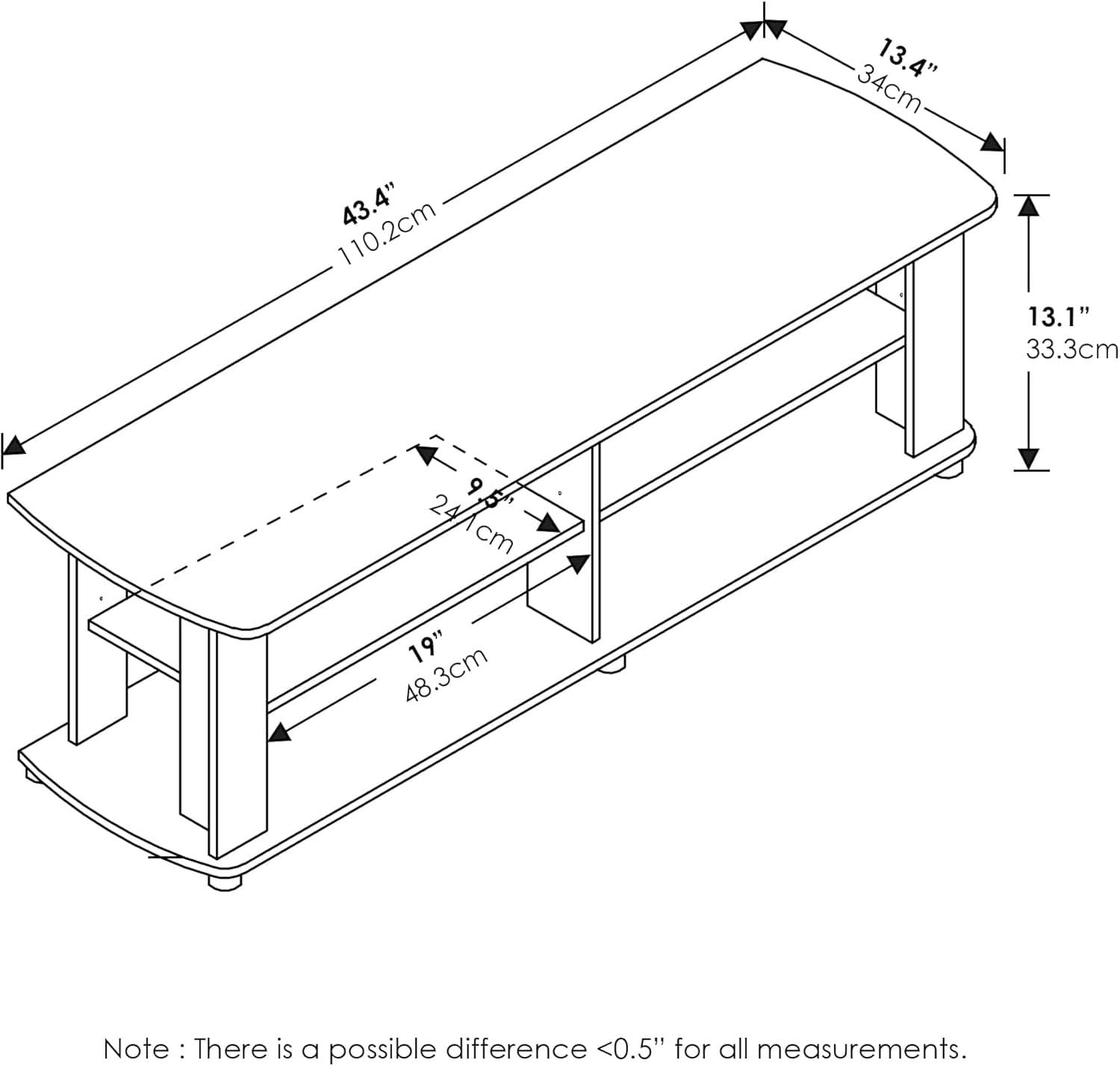 43.3 Inch Wide Dark Brown Entertainment Center TV Stand