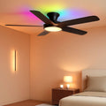 52 Inch Black Flush Mount Ceiling Fan RGB LED Light