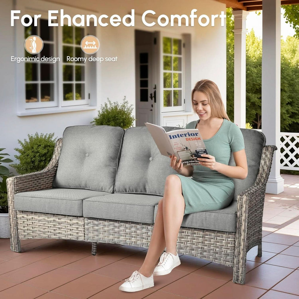 Outdoor Patio Furniture Set with Fire Pit and Ottomans