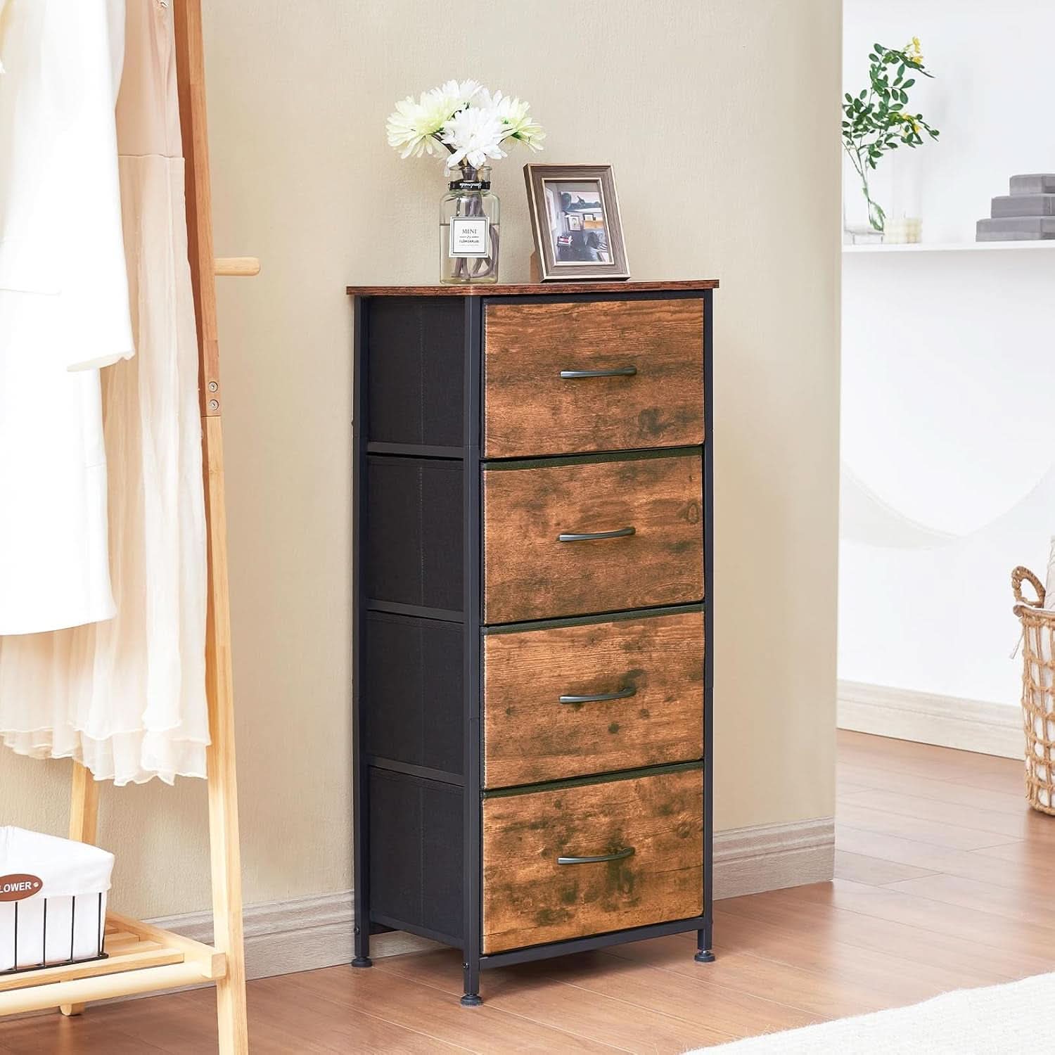 Tall Dresser With Four Drawers And Removable Bins Woodgrain