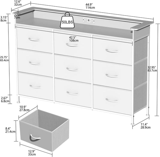 White Dresser With Integrated LED Lighting And Charging
