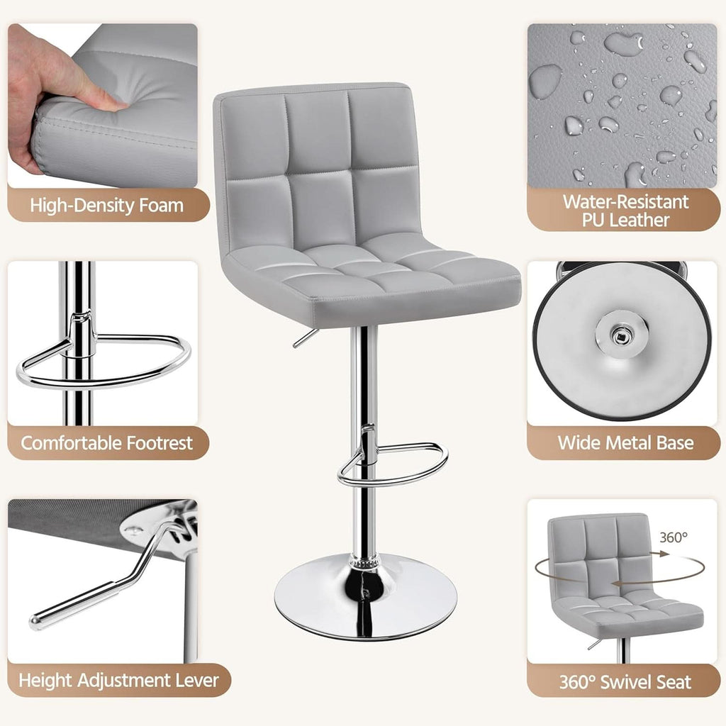Bar Stools 2 Pack Adjustable Gray PU Leather Counter Height
