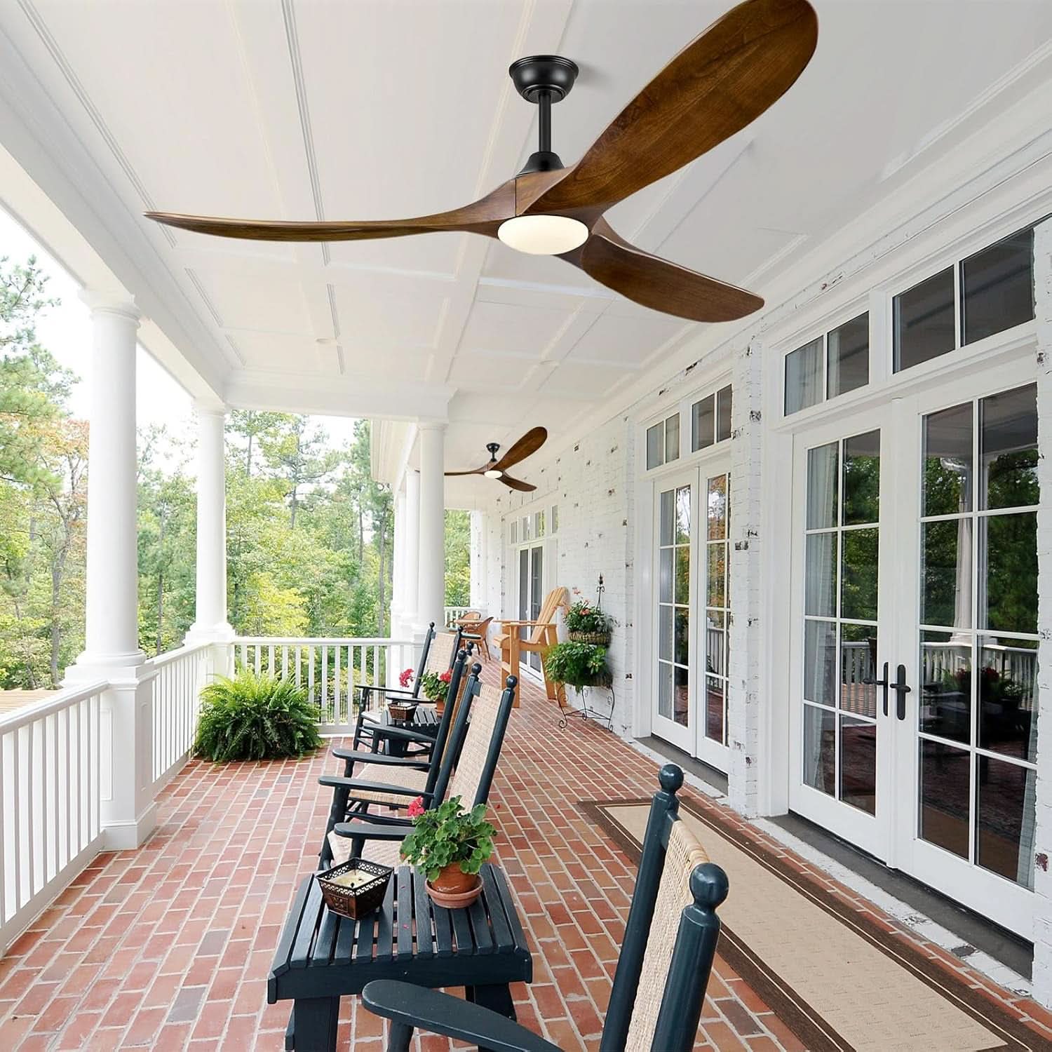 60 Inch Walnut Solid Wood Ceiling Fan Outdoor Weatherproof