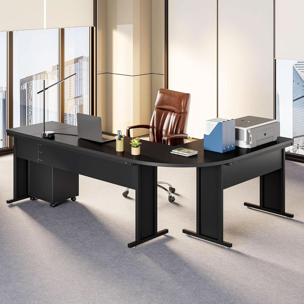 83 Inch L Shaped Desk With 3 Drawer File Cabinet Office