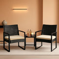 3 Piece Rattan Bistro Set Outdoor Furniture With 2 Chairs And Tempered Glass Coffee Table Black And Khaki